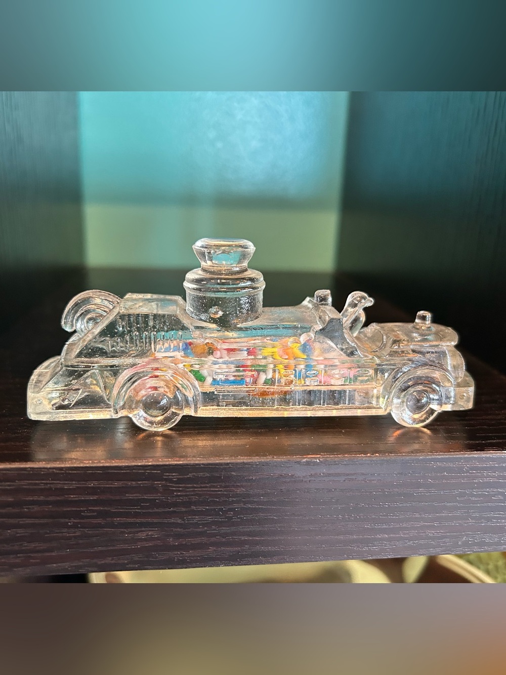 Vintage glass candy container dispenser fire engine 1940’s 1950’s Jeanette